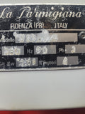 Used La Parmigiana pasta machine red. Detail of metal plate with model - La Pizza Hub