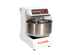 White dough mixer with a 55 Lt. stainless-steel bowl on a white background, branded 'Futura40' by PEB Machinery - La Pizza Hub