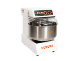 White dough mixer with a 55 Lt. stainless-steel bowl on a white background, branded 'Futura40' by PEB Machinery - La Pizza Hub