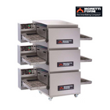 3 commercial conveyor ovens stacked featuring the Moretti Forni  logo - La Pizza Hub