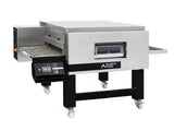 Diagonal view of the Moretti TT98G 1 gas belt conveyor oven - La Pizza Hub