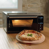 Front view of a Effeuno P134H 509 PRO with digital control panel and one perfectly baked pizza in front of it - La Pizza Hub