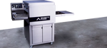Stainless steel conveyor oven on stand with 'Moretti Forni' branding on a concrete floor - La Pizza Hub