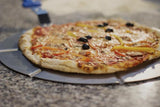 6 PORTION ALUMINUM PIZZA TRAY 50 cm with pizza on it, Pizza tool, GI METAL, - La Pizza Hub